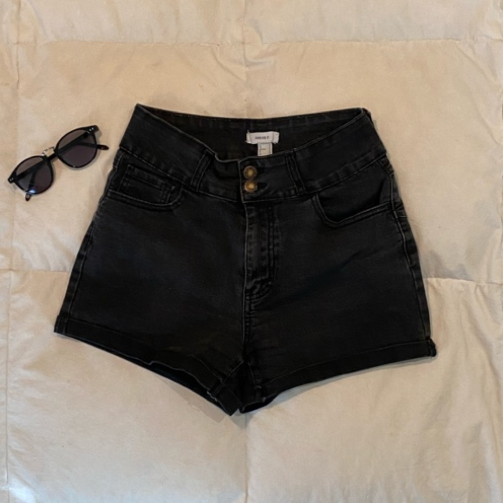 Black High-Waisted Denim Shorts